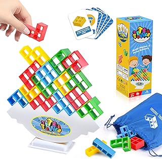 Tetra Balancing Stacking Tower Toys, 16PCS Board Games for Kids & Adults, 2 players Balance Game Team Building Blocks STEM Toy with Storage Bag, Boys Girls Gifts, Perfect for Family, Parties, Travel