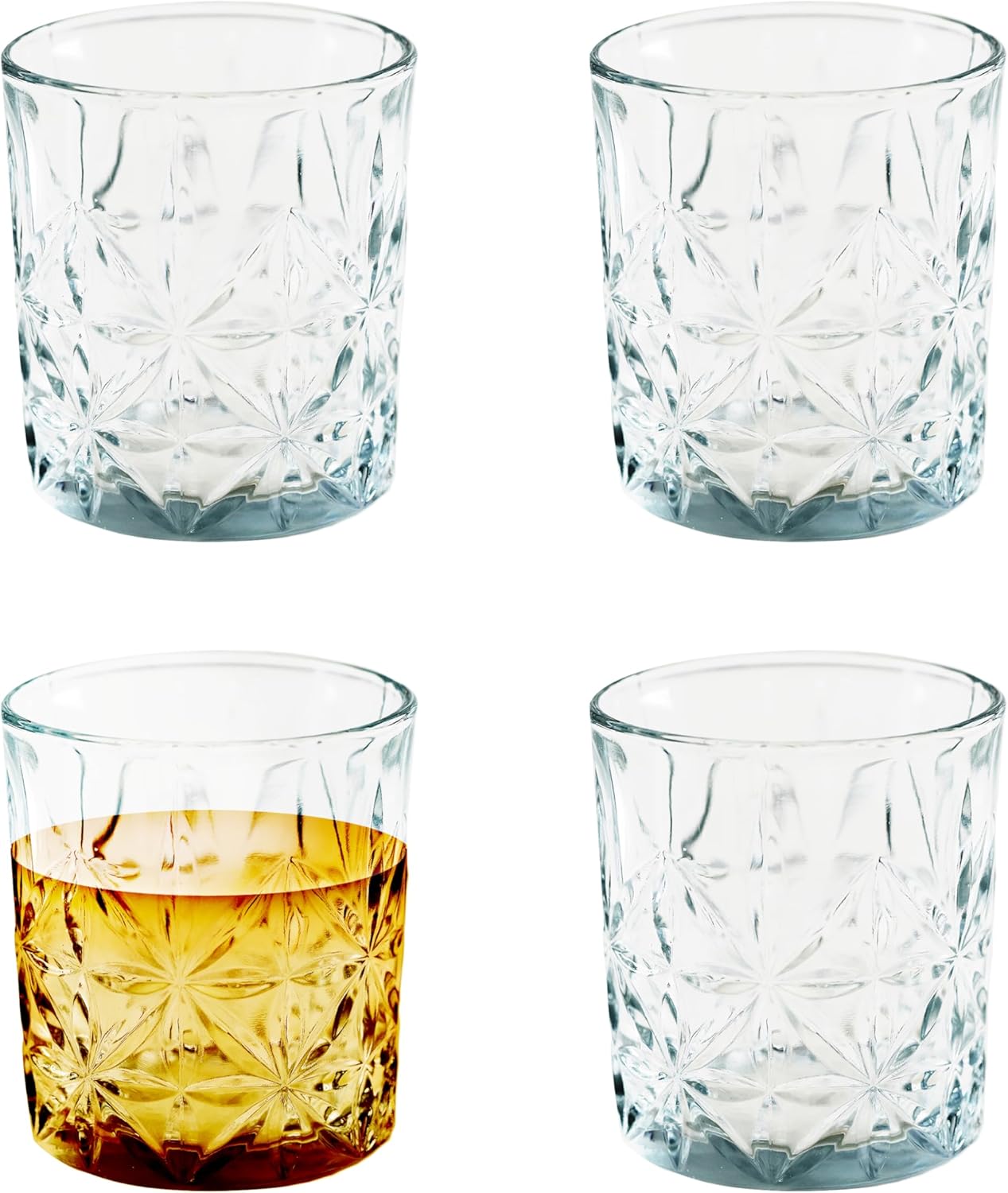 GEEZY Set of 4 Whisky Glasses 230ML – Elegant Transparent Drinking Tumblers for Spirits, Vodka, Gin, Cocktail or Water – Durable Glassware Gift Set for Men – Dishwasher Safe & Stylish
