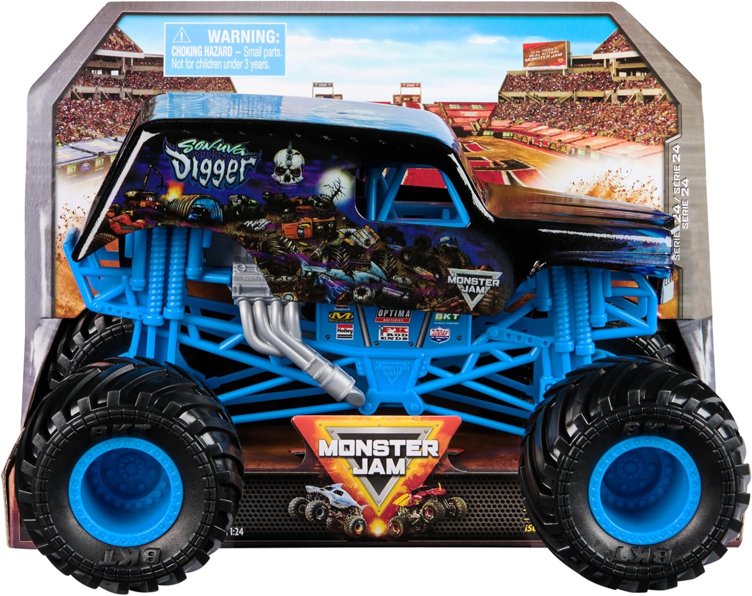 Monster Jam, Official Son-Uva Digger Monster Truck, Collector Die-Cast Vehicle, 1:24 Scale, Kids’ Toys for Boys and Girls Aged 3 and up