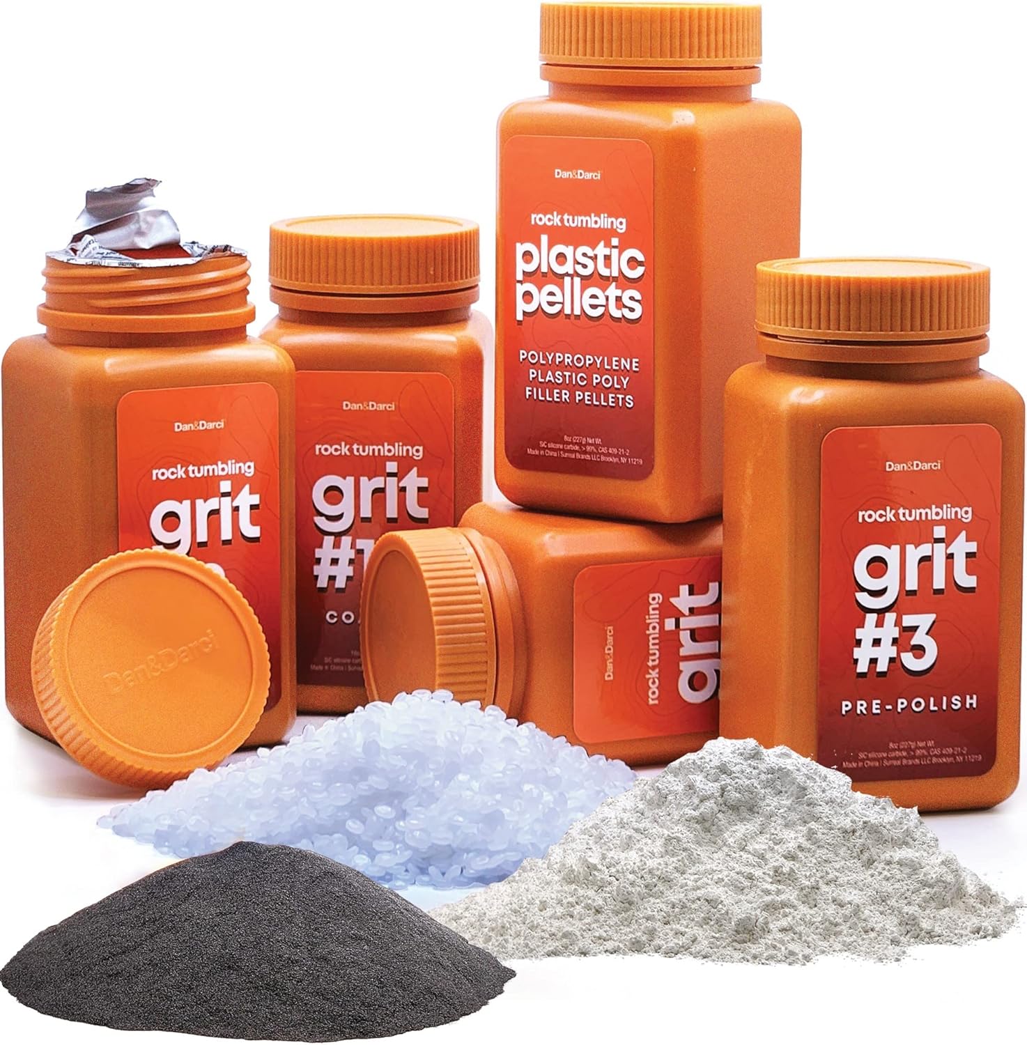 Dan&Darci Rock Tumbler Grit Refill Kit - 3.5 Pounds Grit Media + Poly Plastic Pellets - Polishing Media for Any Brand Tumbler - Rock Tumbling Supplies