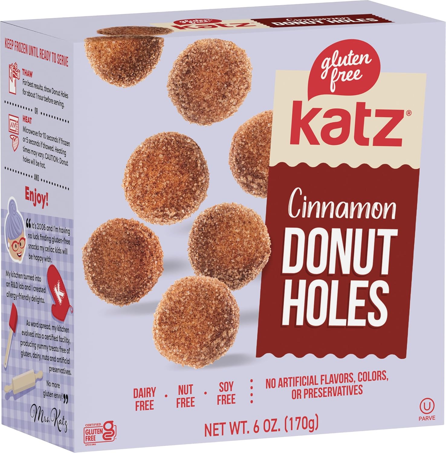 Katz Gluten Free Cinnamon Donut Holes | Dairy Free, Nut Free, Soy Free, Gluten Free | Kosher (1 Pack, 6 Ounce)