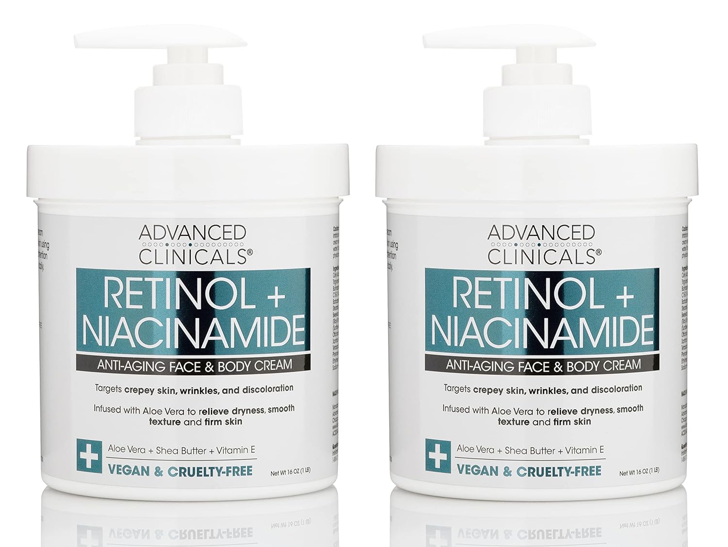 Advanced Clinicals Retinol Body & Face Lotion W/Niacinamide, Dry Skin Face Moisturizer & Crepey Skin Care Treatment, Anti Aging Retinol Cream Reduces Look Of Wrinkles, Sagging Skin, & Age Spots, 2PC