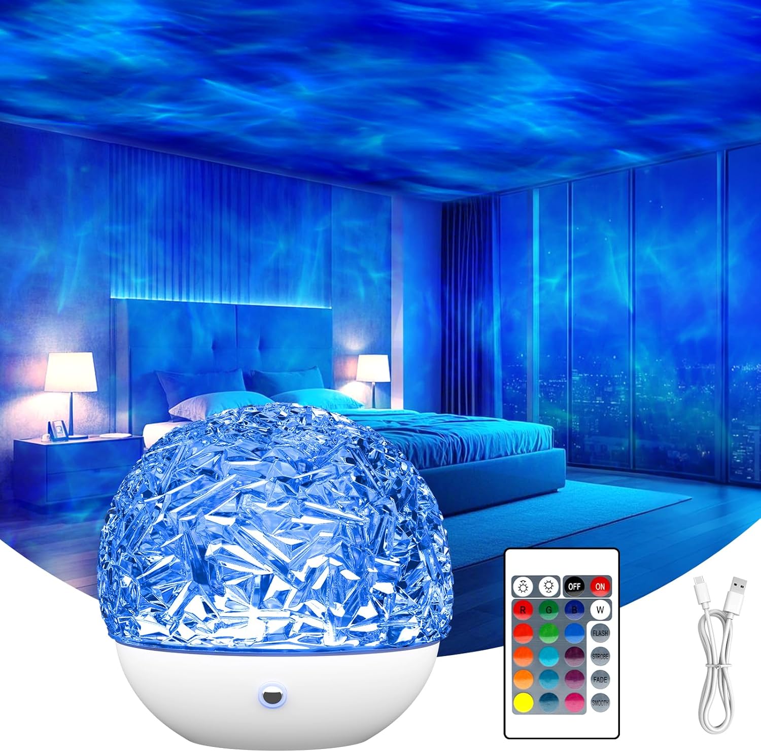 Fokky Galaxy Projector Star Projector, 16 Colors Ocean Wave Projectors, Sensory Lights Ocean Lamp with Remote Control, Night Light Projector for Bedroom/Party/Game Rooms