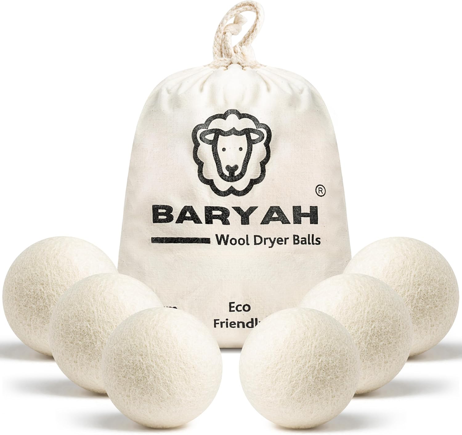 Baryah Tumble Dryer Balls Pack Of 6 XL - Handmade Reusable Organic New Zealand Sheep Wool Laundry Balls For Washing Machine Reduce Drying Time And Wrinkles With Natural Scented Fabric Softener Laundry