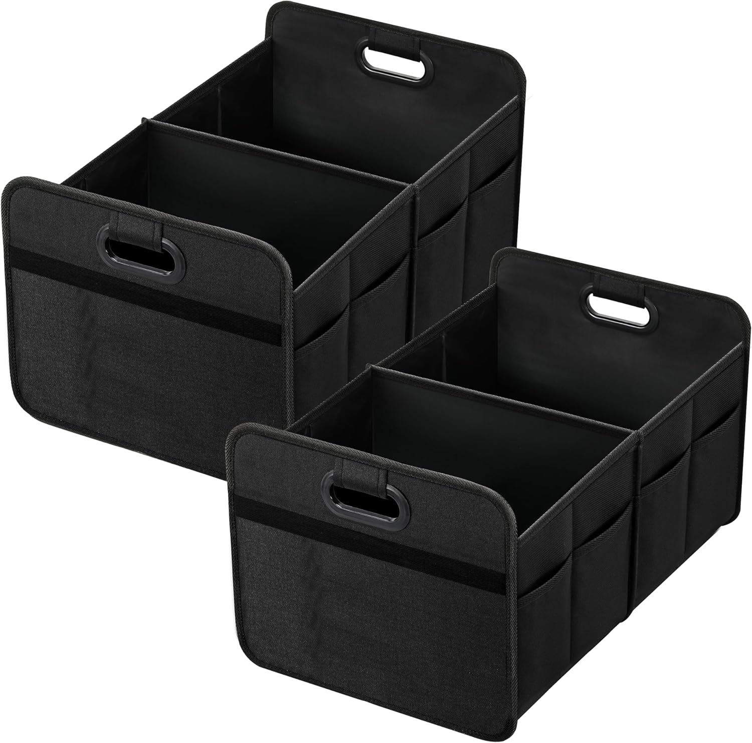 Simple Deluxe Car Trunk Organizer, 2 Compartments Collapsible Trunk Storage, Anti-slip Design, Made of Waterproof 600D Oxford Polyester, Suitable for Minivan, SUV, Truck, Standard Size, Black, 2 Pack