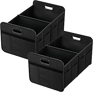 Simple Deluxe Car Trunk Organizer, 2 Compartments Collapsible Trunk Storage, Anti-slip Design, Made of Waterproof 600D Oxford Polyester, Suitable for Minivan, SUV, Truck, Standard Size, Black, 2 Pack