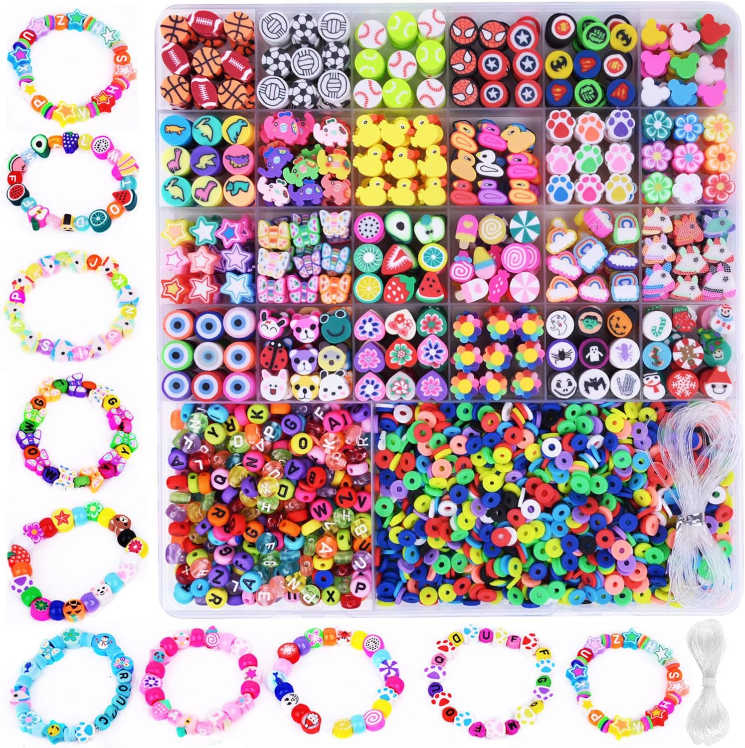 2480pcs Polymer Clay Beads Charms for Bracelets Making Kit Cute Fun Charms Beads Friendship Bracelet Making DIY Arts Crafts Birthday Gifts Toys for Kids Girls Age 6-13