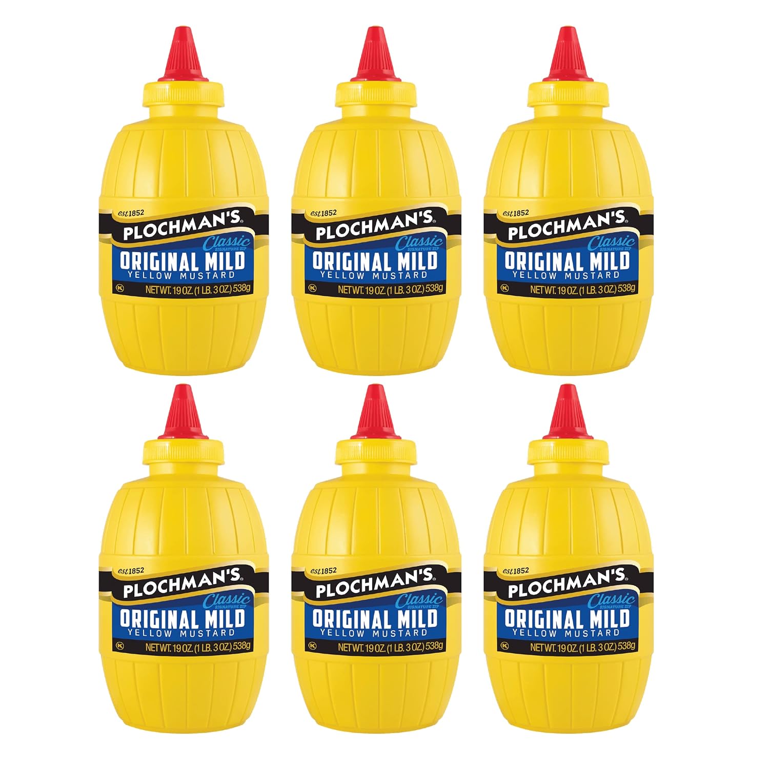 Plochman's Original Mild Classic Yellow Mustard, 19 Oz(Pack of 6)