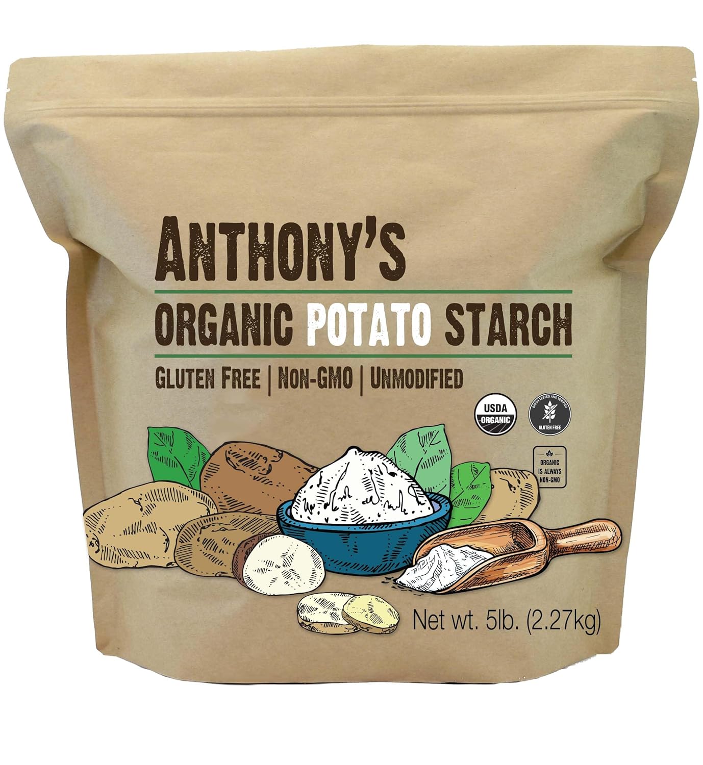 Anthony's Organic Potato Starch, Unmodified, 5 lb, Gluten Free & Non GMO, Resistant Starch