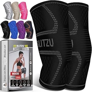 BLITZU Knee Braces for Knee Pain Women & Men - 2 Pack Set, Knee Brace Compression Sleeve for Knee Pain Meniscus Tear, ACL & Arthritis Pain Relief - Knee Sleeves Black L