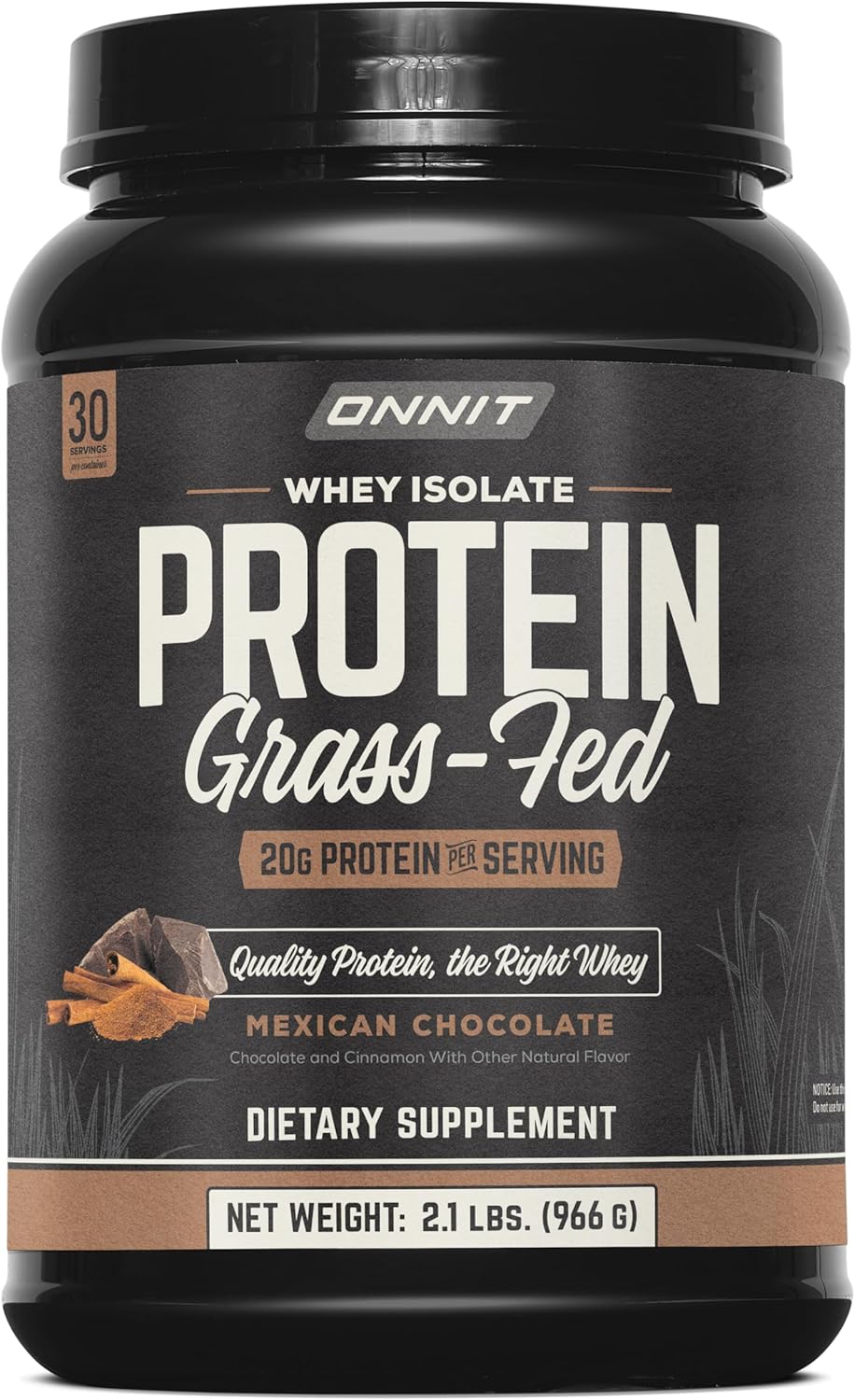 ONNIT Grass Fed Whey Isolate Protein Powder, Mexican Chocolate Flavor, Whey Protein Powder Dietary Supplement to Support Muscle Gain and Workout Recovery, 30 Servings per Tub, 30.7 oz