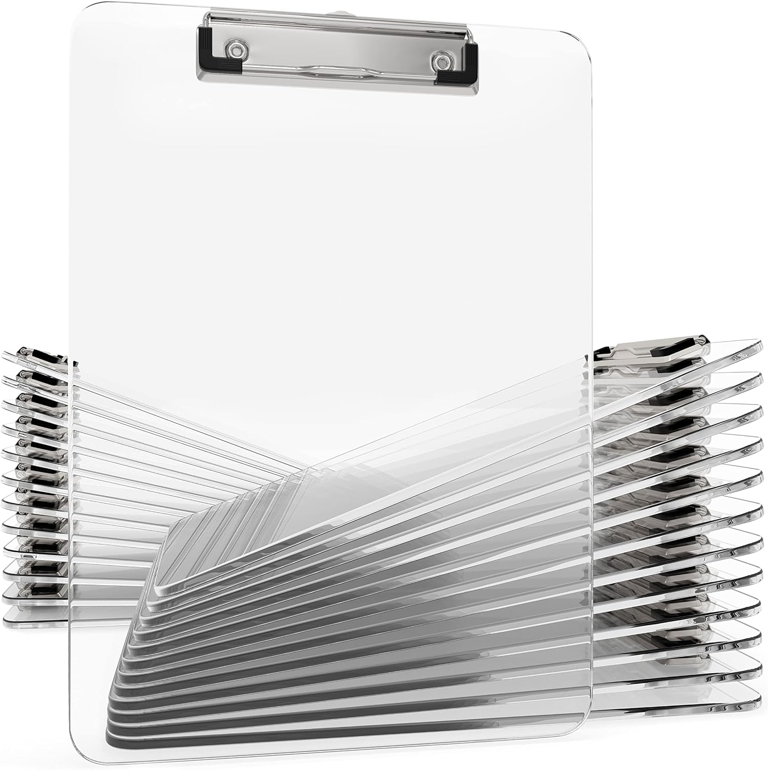 25 Pack Transparent Plastic Clipboards Bulk Acrylic Clear Clip boards with Low Profile Metal Clip Board 12.5 x 9 Inch Letter Size Clipboard Class Set for Classroom with Hanging Hook - Holds 100 Sheets
