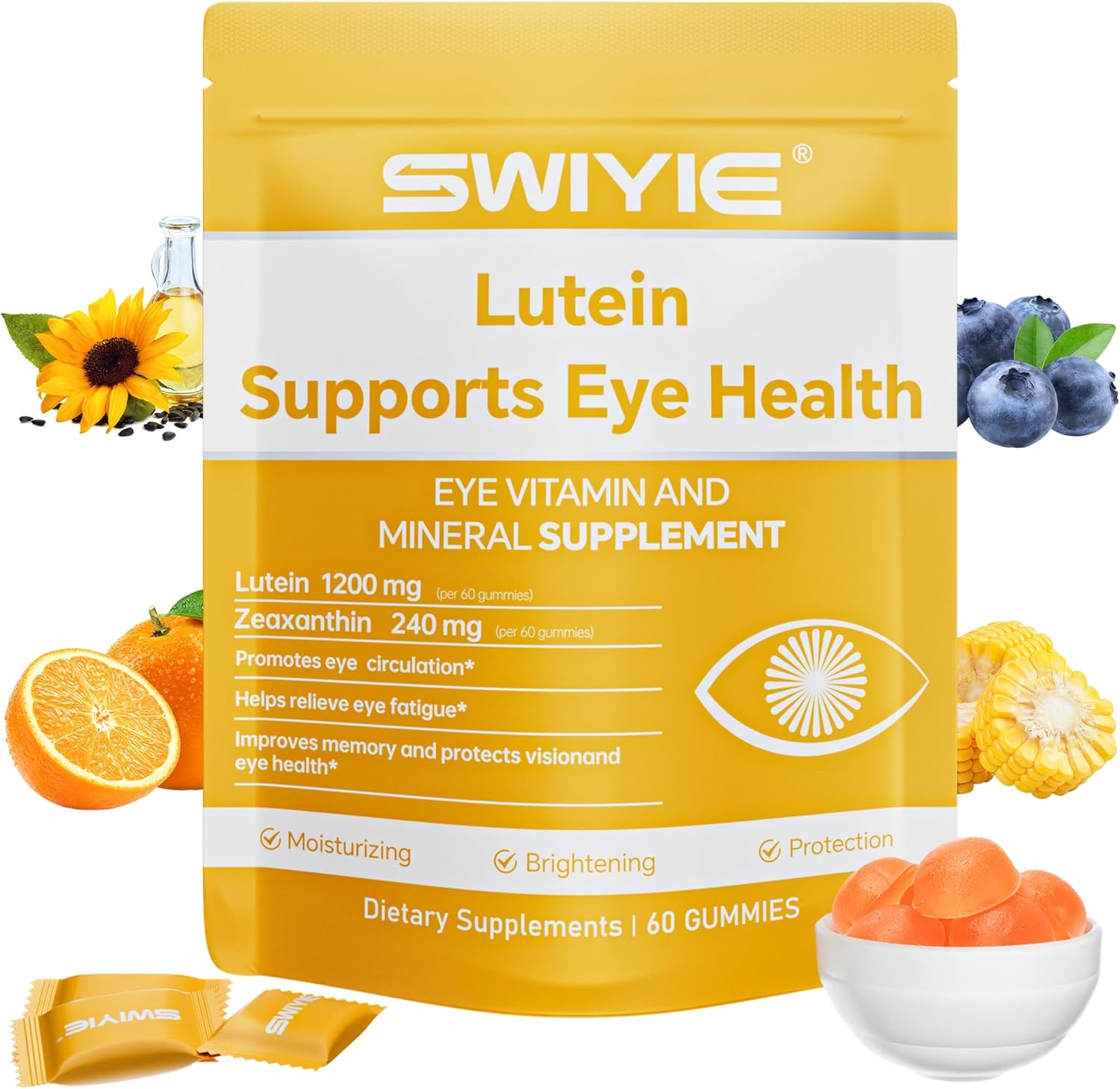 Lutein Gummies – Eye Vitamin and Mineral Supplement with 20mg Lutein & 4mg Zeaxanthin – Gummy Vitamins for Eye Health Support – Naturally Flavored, 60 Gummies