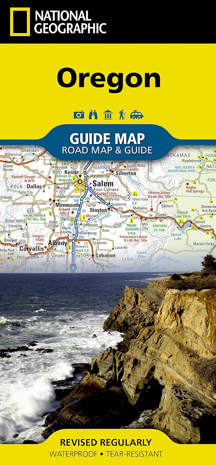 Oregon Road Map & Guide – National Geographic | Waterproof Folding Travel Map with Scenic Drives, National Parks, Cities & Outdoor Recreation: Guide Maps (National Geographic Guide Map)