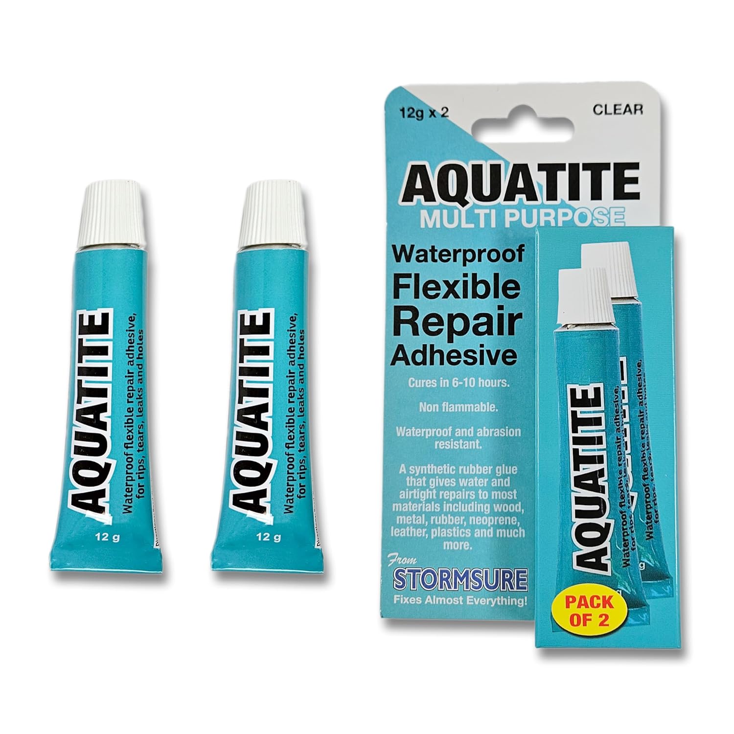 Aquatite Waterproof Flexible Repair Adhesive (2x 12g) - Great for a Multitude of Repairs: Strong, Flexible and Durable Repairs