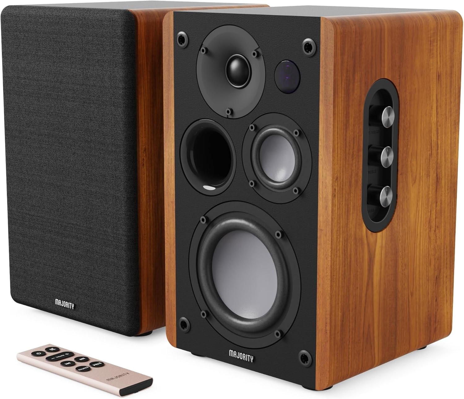 MAJORITY 5.3 Bluetooth Bookshelf Speakers | Hifi Bluetooth Stereo | 100W Studio Monitors | Xtra Bass & 3 Drivers Hifi Speakers | Multi-Connection Options, remote control, USB out D100