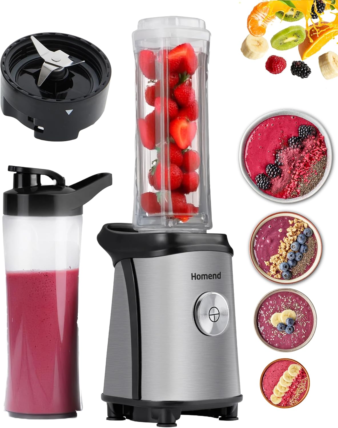 Homend MixFresh Personal Blender for Smoothies with 2 x 600ml BPA-Free Bottles | 350W Portable Smoothie Maker for Shakes, Frozen Fruits, and Vegetables - Compact Design