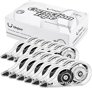 Whiteout Correction Tape, Easy To Use Applicator for Instant Corrections Correct Wrong Writing At Any Time, For school, Office (12pack, 5M/196" x 0.2", Black)