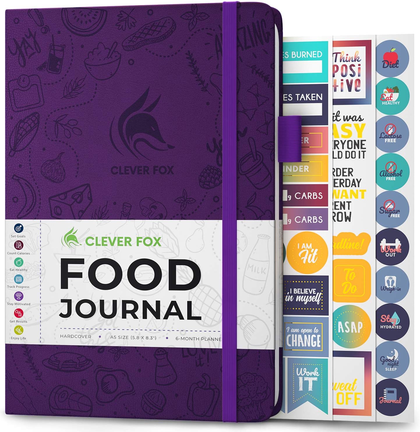 Clever Fox Food Journal - Daily Food Diary, Meal Planner to Track Calories & Nutrients, Weight Loss Tracker Notebook, A5 (Purple)