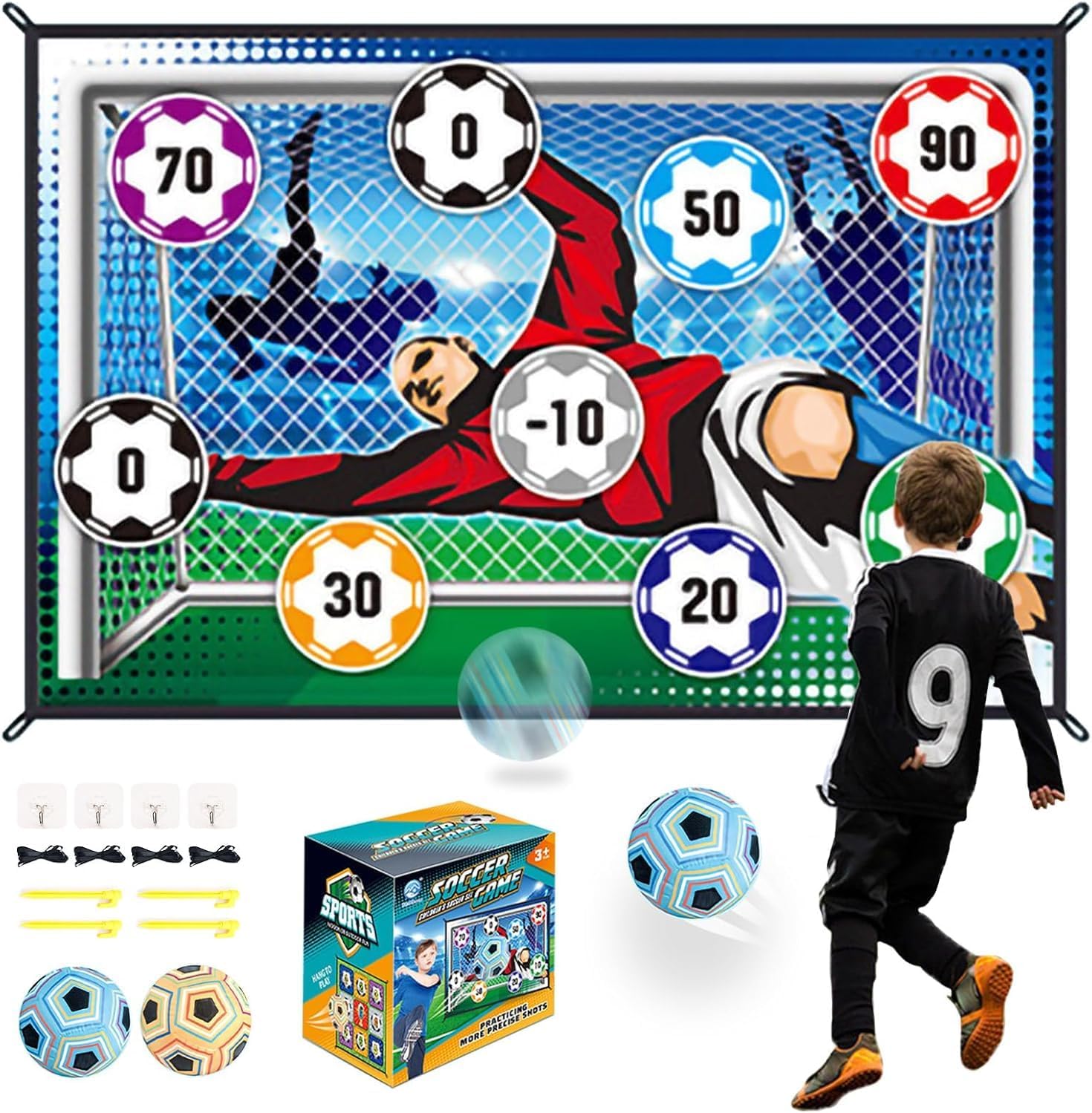 Soccer Ball Game Set for Kids Football Accuracy Exercise, Indoor Outdoor Toss Soccer Goal Game with Velcro Balls, Foldable Flannel Goals, Party Gifts for Boys Girls 3 4 5 6 7 8+ Year Old Toys