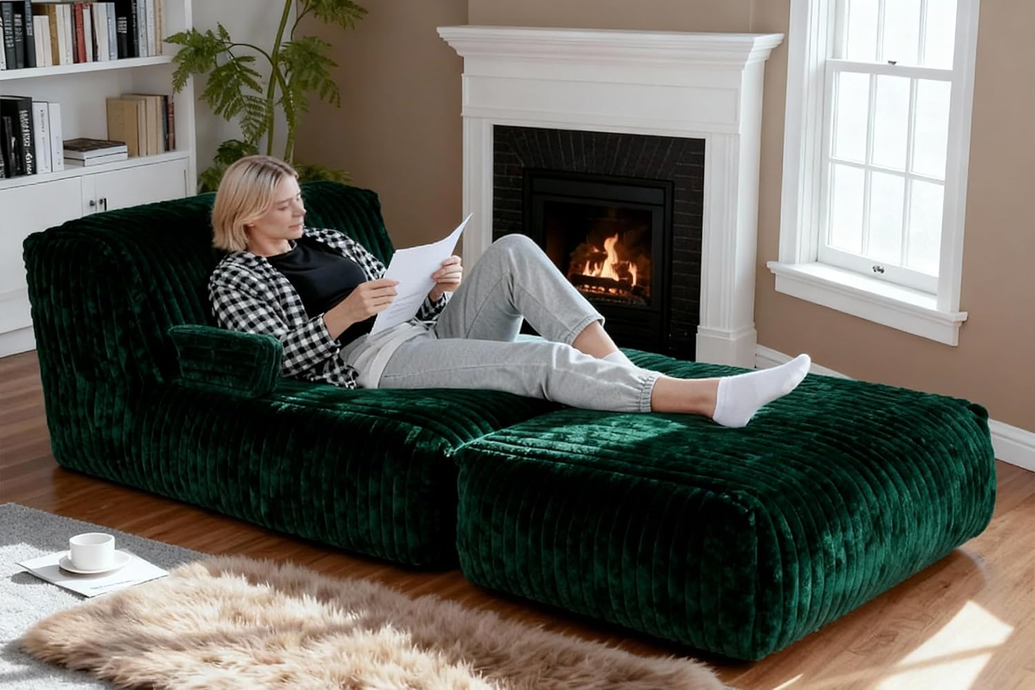 Bean Bag Chair - Large Bean Bag Loungers Chairs for Adults, Teens, and Children.Bean Bag Sofa with Memory Foam Filled and Armrests for Living Rooms, Bedroom, Dorm, or Balcony (Stripe Green)