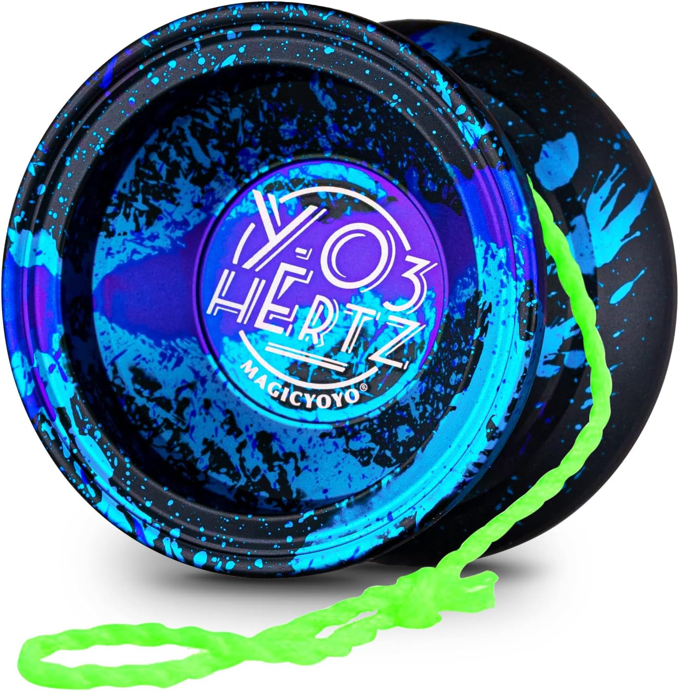 Yoyo Y03-Hertz Unresponsive Yoyo for Kids and Adults, Professional Trick Yo yo Y03 for Intermediate/Advanced, Pro Metal YoYo with Long Spin Time + 12 Yo-yo Strings + Case Bag - Blue Purple Green