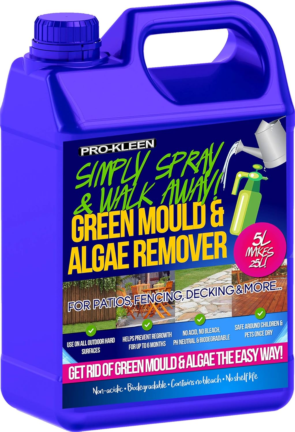 Pro-Kleen MY16 Patio Cleaner Simply Spray and Walk Away Green Mould and Algae Killer for Patios, Fencing and Decking 5 Litre Concentrate (Makes 25 litres)