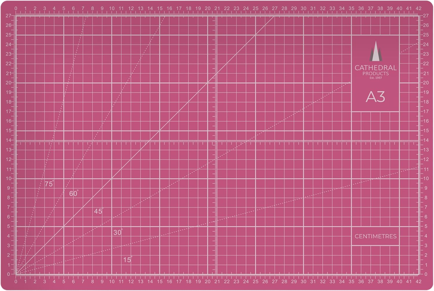 Cathedral Products A3 Double-Sided Self-Healing Cutting Mat | 3mm Thick | Metric and Imperial Grids | Pink