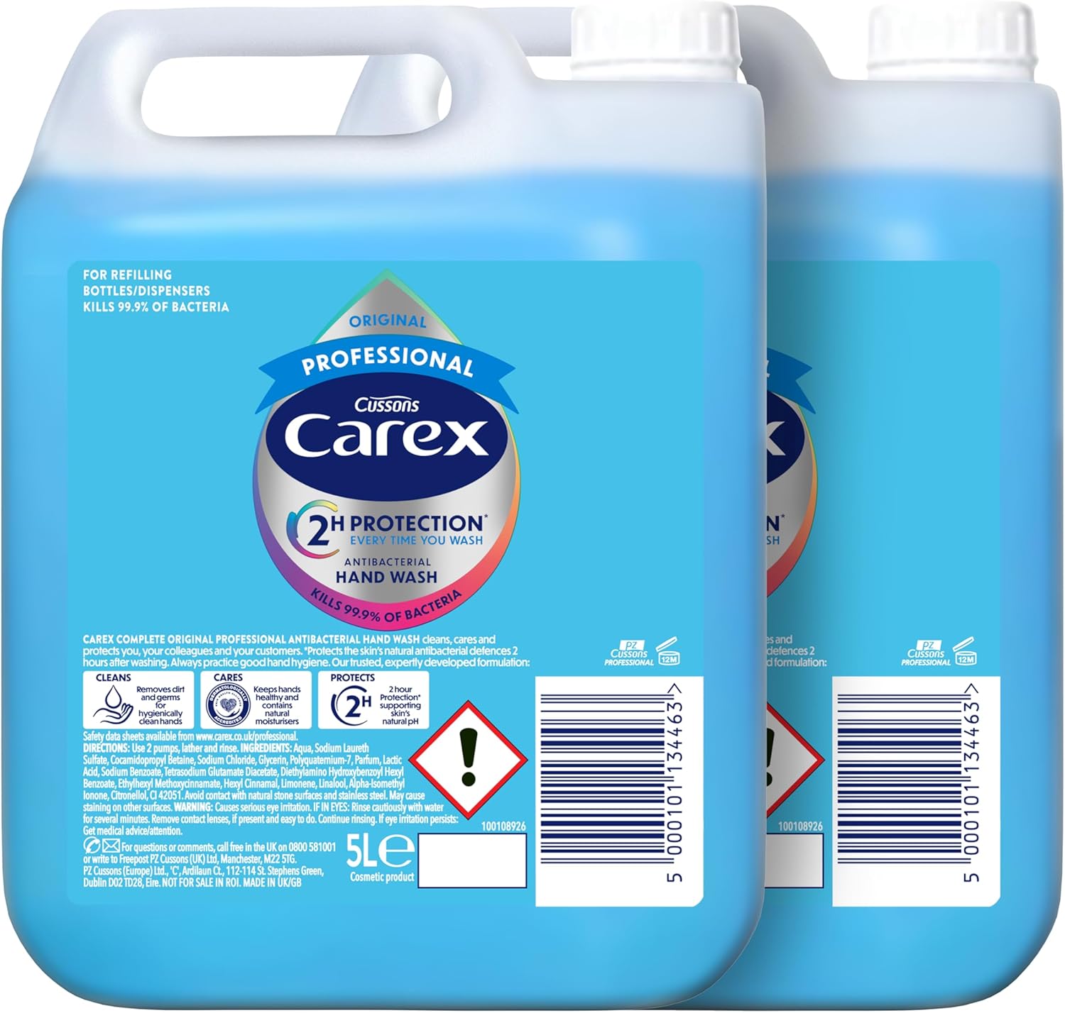 Carex Original Professional Antibacterial Hand Wash - Bulk Buy Eco Refill, Gentle & Effective Liquid Hand Soap (2 X 5L)
