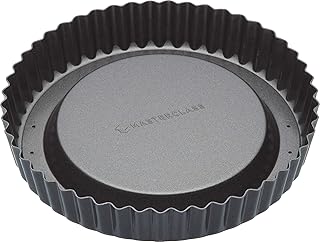 MasterClass Sponge Flan Tin with Raised Loose Base, 20 cm Fluted Tin, Non Stick, Heavy Duty Carbon Steel, PFOA Free, Grey