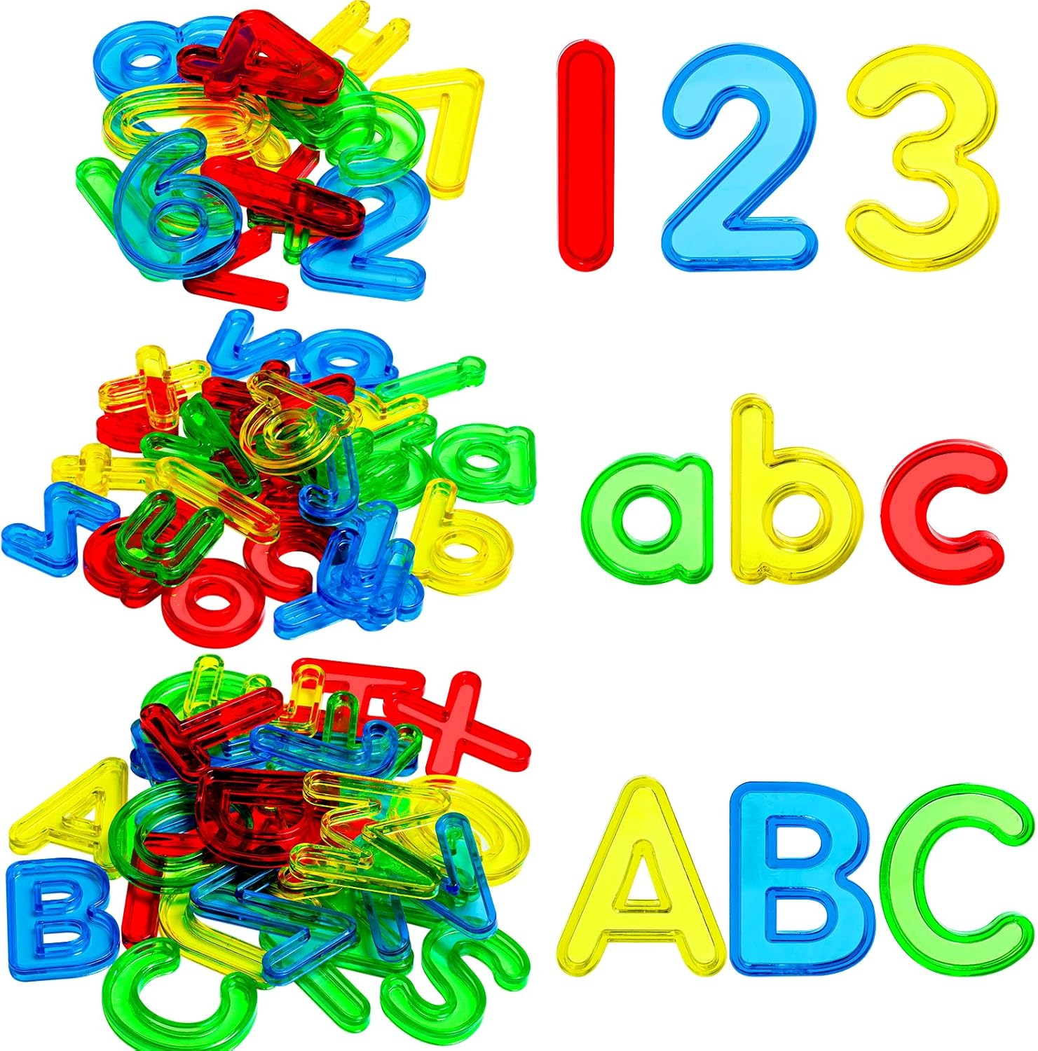 67 Pcs Plastic Practice Set Transparent Letters and Numbers Include Uppercase Letters Lowercase Letters and Numbers Colorful Plastic Letters and Numbers for Kids Counting and Spelling, Ages 3+