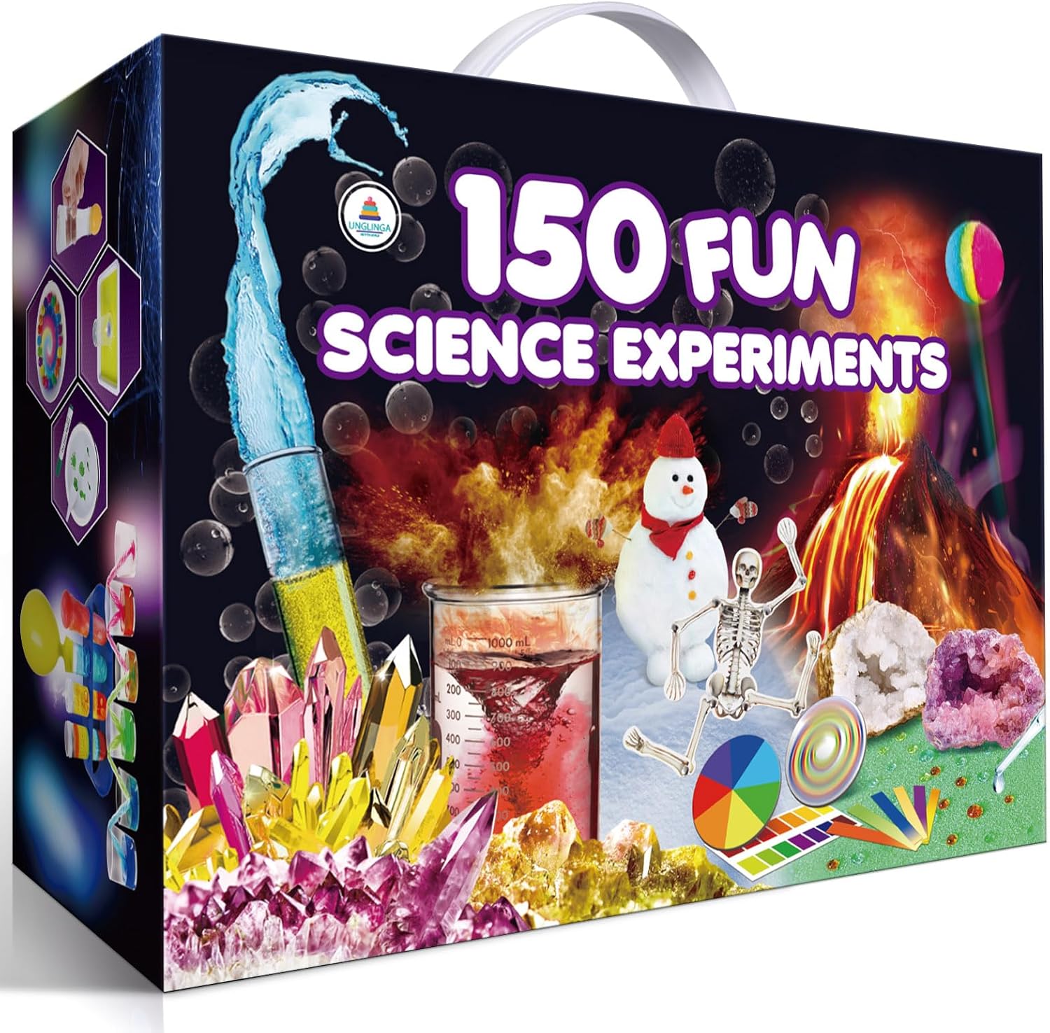 UNGLINGA 150 Experiments Science Kits for Kids Boys Girls Toys Gifts Ideas Birthday Christmas, S.T.E.M Chemistry Set Physics Educational Activities, Break Geodes, Volcano