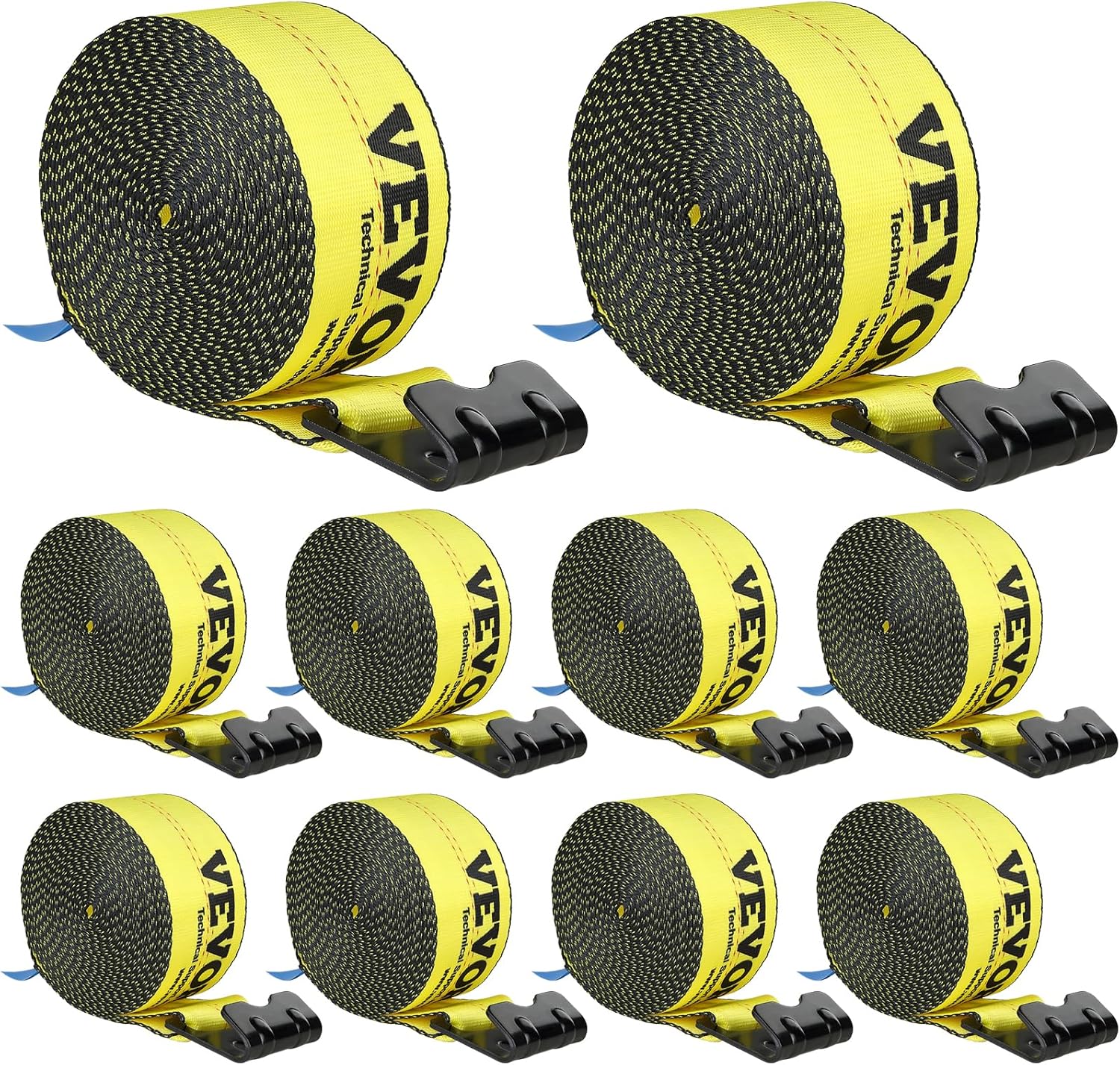 VEVOR Truck Straps, 4" x30' Heavy Duty Tie Down w/Flat Hooks 18,000lbs Break Strength, WLL# 6000lbs, Cargo Straps tie Down for Flatbeds, Trucks, Trailers, Farms, Rescues, Tree Saver, Yellow(10 Pack)
