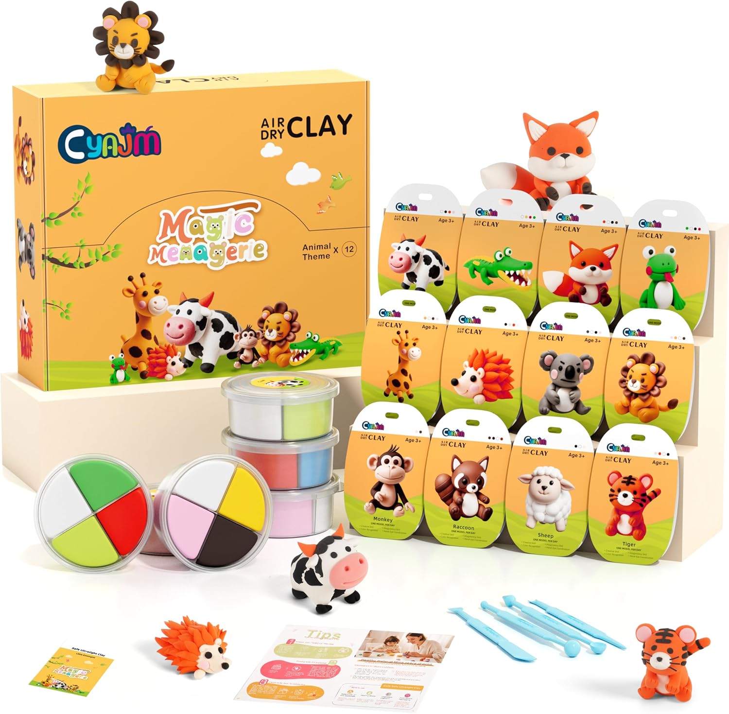 Air Dry Clay Kits -12 Boxes Modeling Magic Clay for Kids,Animal Theme Molding Clay Art Crafts DIY Set,Ultra Light & Soft, with Sculpting Tools & Tutorials,Gifts for Girls & Boys