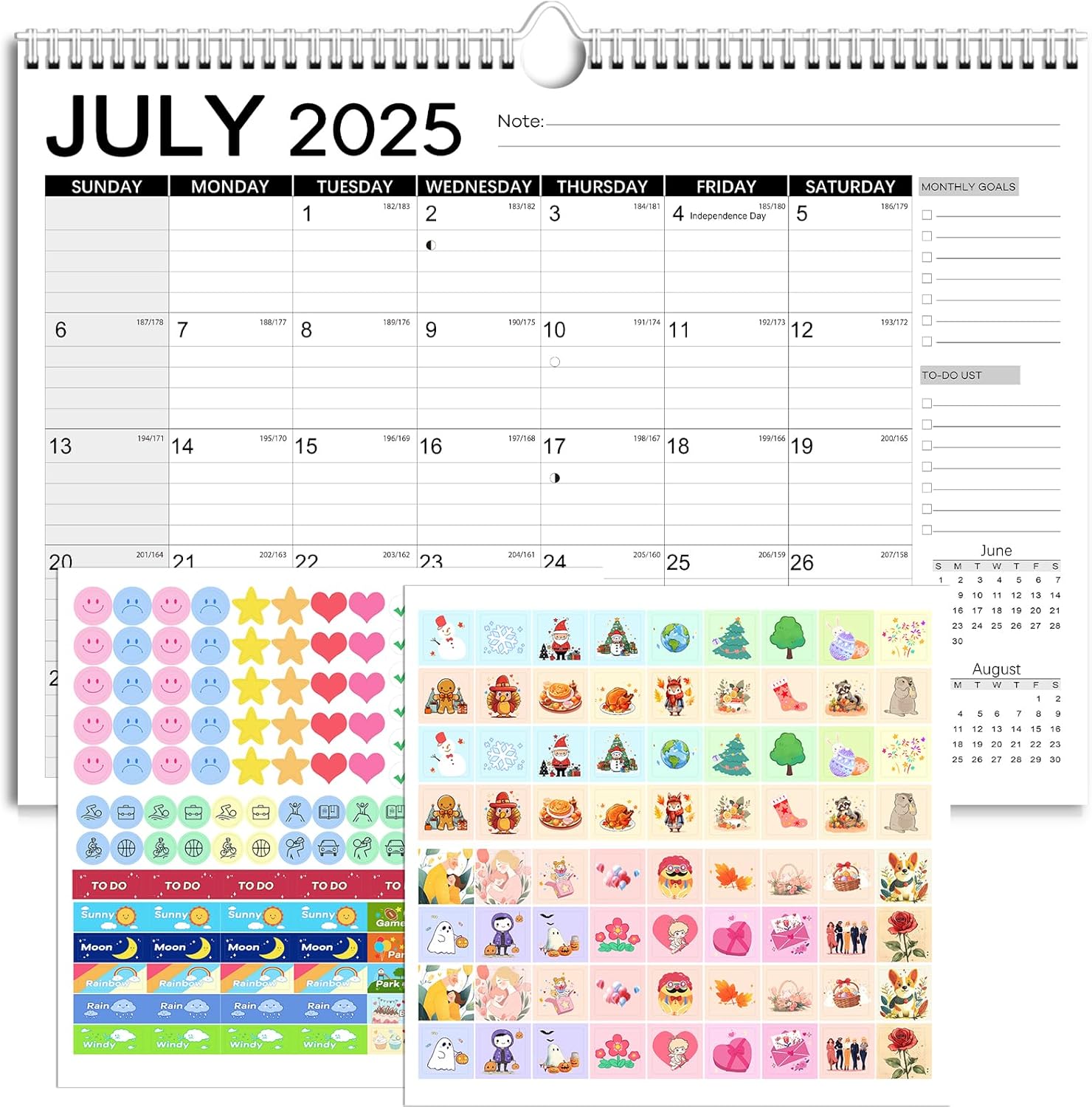 Calendar 2025-2026, Anti Ink Bleed, Durable Thick Paper, Large days Blocks, Wall Calendar 18 Months with Stickers, 17" x 12" Large Simple Style Calendars for Home, Office, Teacher Supplies- Simple