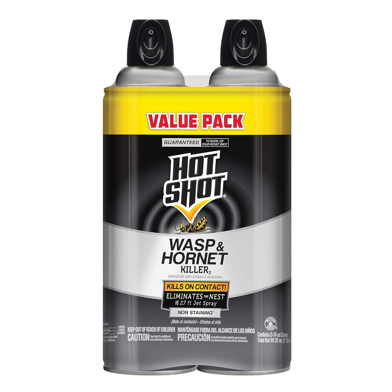 Hot Shot Wasp & Hornet Killer Spray, For Insects Eliminates the Nest, Sprays Up To 27 Feet, 14 fl Ounce, 2 Pack