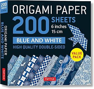 Origami Paper 200 sheets Blue and White Patterns 6" (15 cm): Double Sided Origami Sheets Printed with 12 Different Designs (Instructions for 6 Projects Included)
