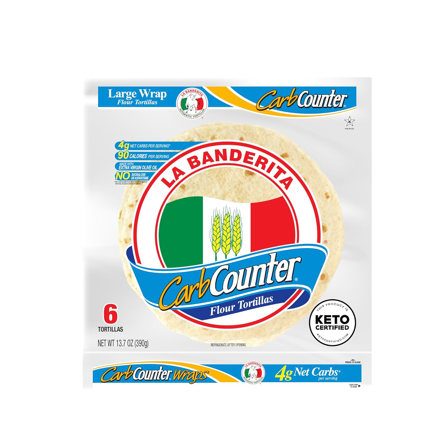 La Banderita Carb Counter® White | 10" Size Flour Tortillas |Carb Friendly |Keto Certified | 13.76 oz.| 6 Count (Pack of 4)