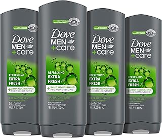 Dove Men+Care Body Wash Extra Fresh 4 Count for Men's Skin Care Body Wash Effectively Washes Away Bacteria While Nourishing Your Skin 18 oz