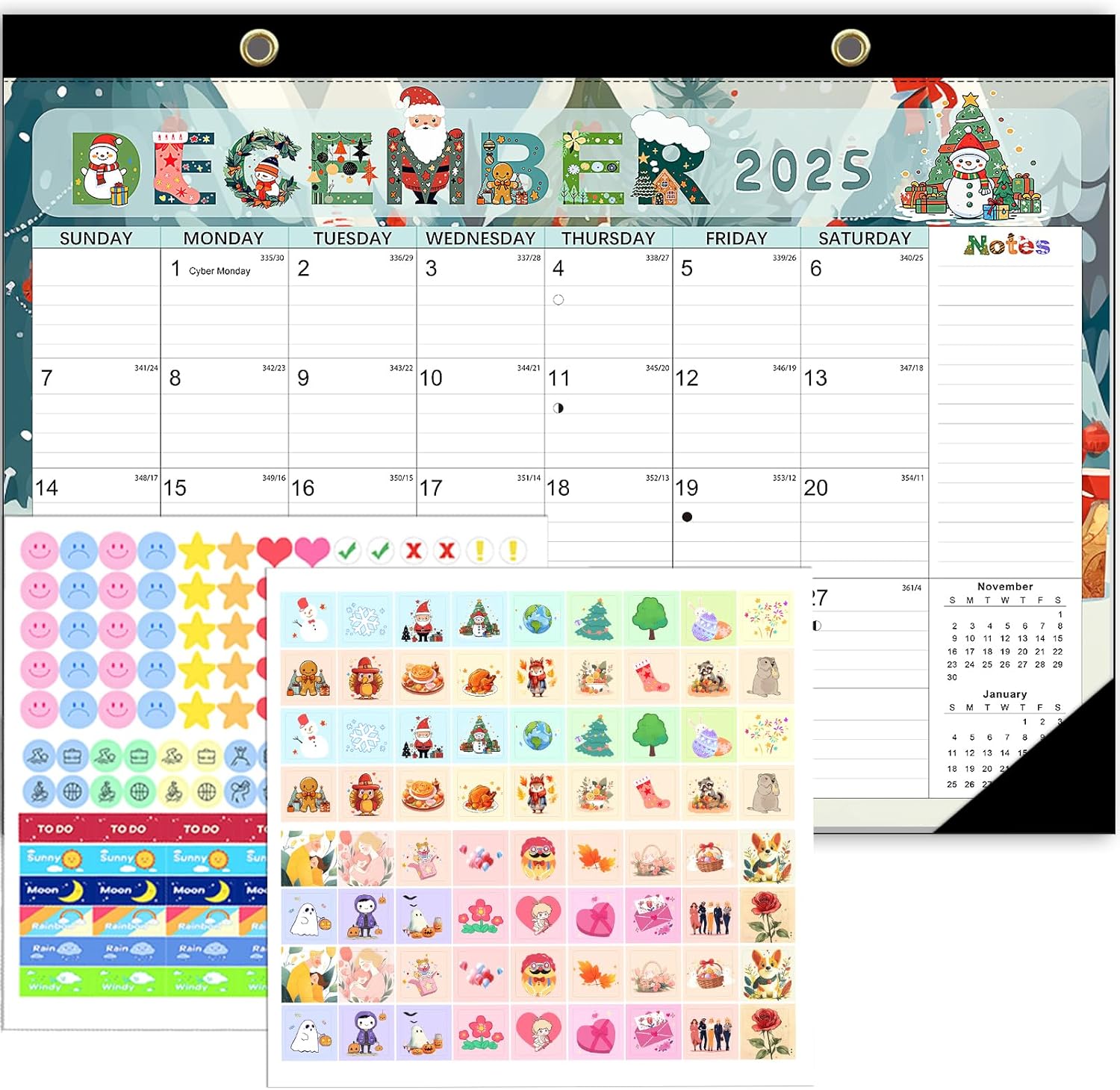 Desk Calendar 2025-2026, Anti Ink Bleed, Plastic Cover, Ample Space, 18 Months Wall Calendar 2025-2026 with Stickers, 17" x 12" Seasonal Desktop Calendar for Home, School, Office Planning- Colorful