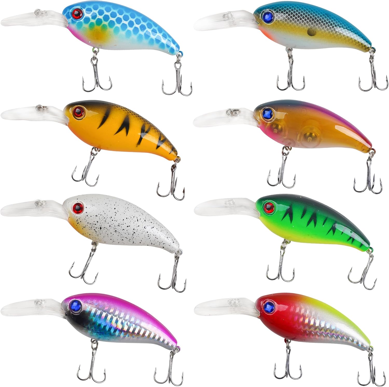 Crankbait Fishing Lures Kit, 8pcs Deep Diving Swimbait with Treble Hooks Topwater Fish Lures Hard Baits Minnow Crank Bait Lures for Bass Trout Salmon Freshwater Saltwater