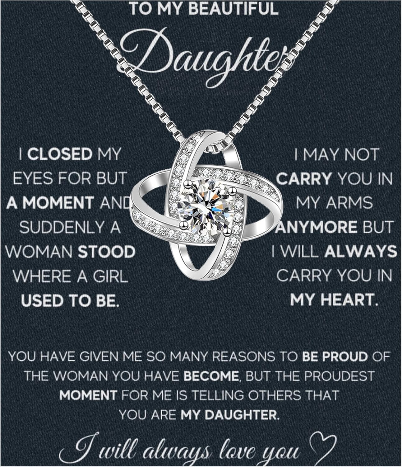 MGOOL Daughter Gifts From Dad To My Daughter Necklace 925 Sterling Silver Pendant Necklace Graduation Gifts Birthday Christmas Message Card&LED Gift Box
