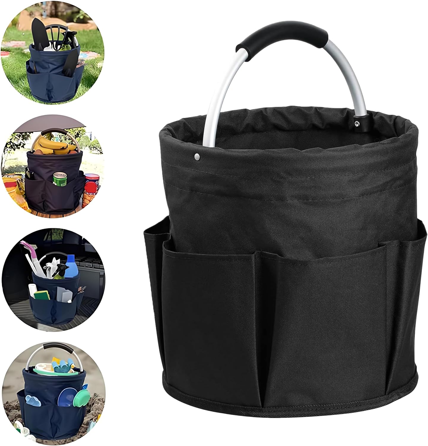 Kiswleon 17L Cleaning Caddy With Handle,Foldable Cleaning Caddy Bag for Space Saving,Multi Pocket Bucket Organiser for Cleaning Products Organiser,Easy to Clean and Carry（Black）