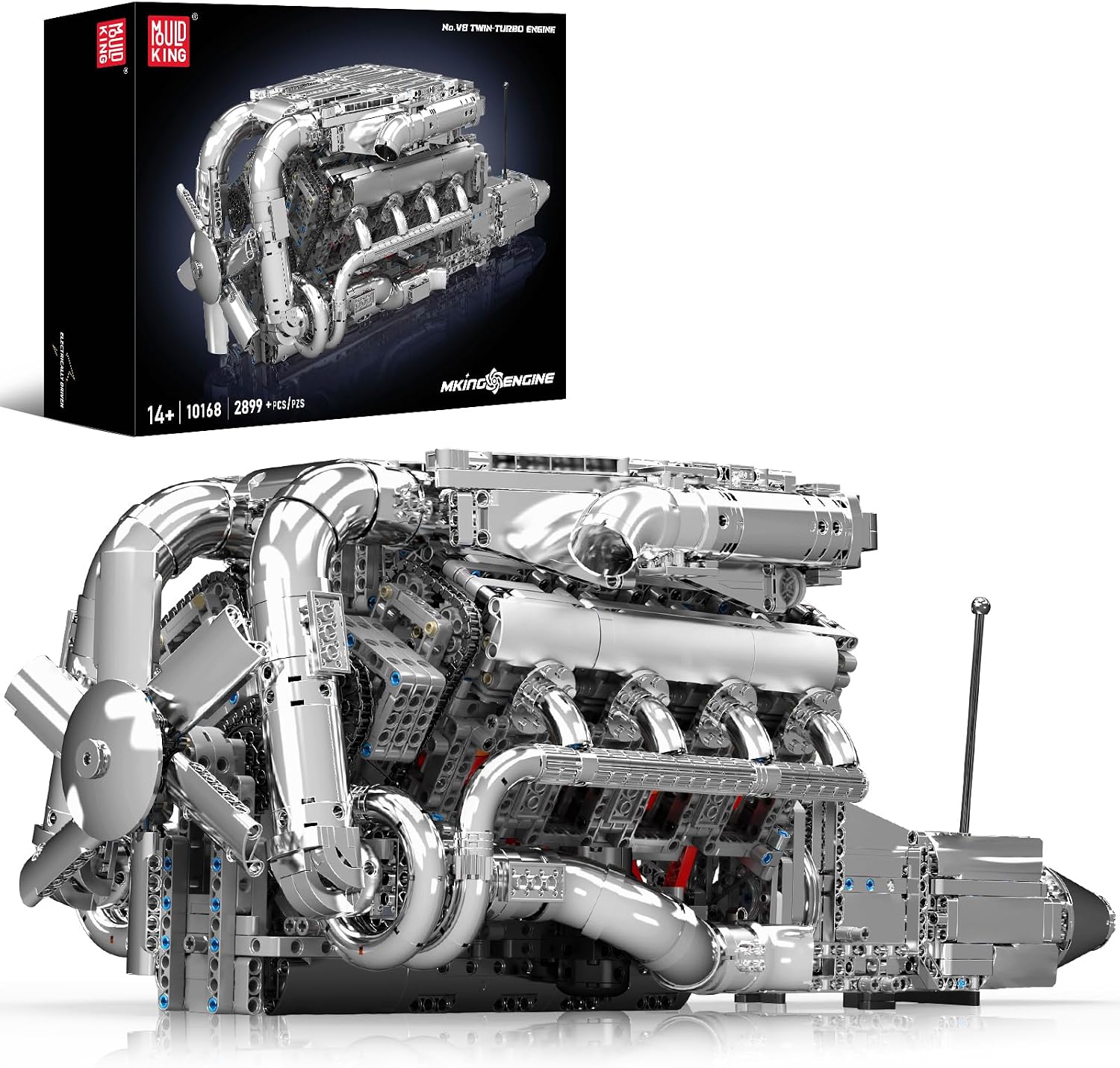 Mould King V8 Twin-Turbo Engine Model Kit that Runs, Mini Engines Building Blocks Set for Adults with Battery and Motor, Engineering Construction STEM Toy for Teens(2899 PCS)