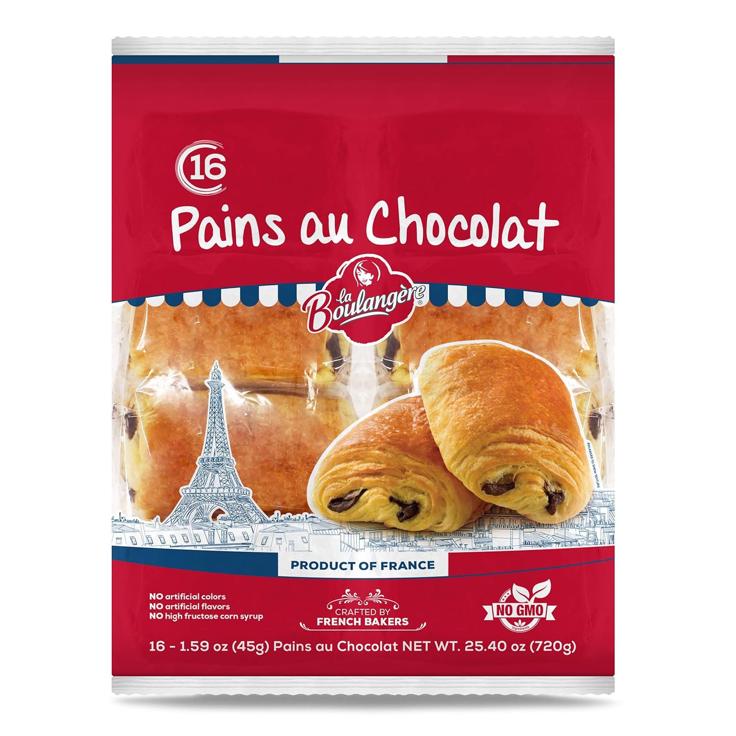 La Boulangere Pains Au Chocolat, Chocolate Croissants, Individually Wrapped, 16-Count