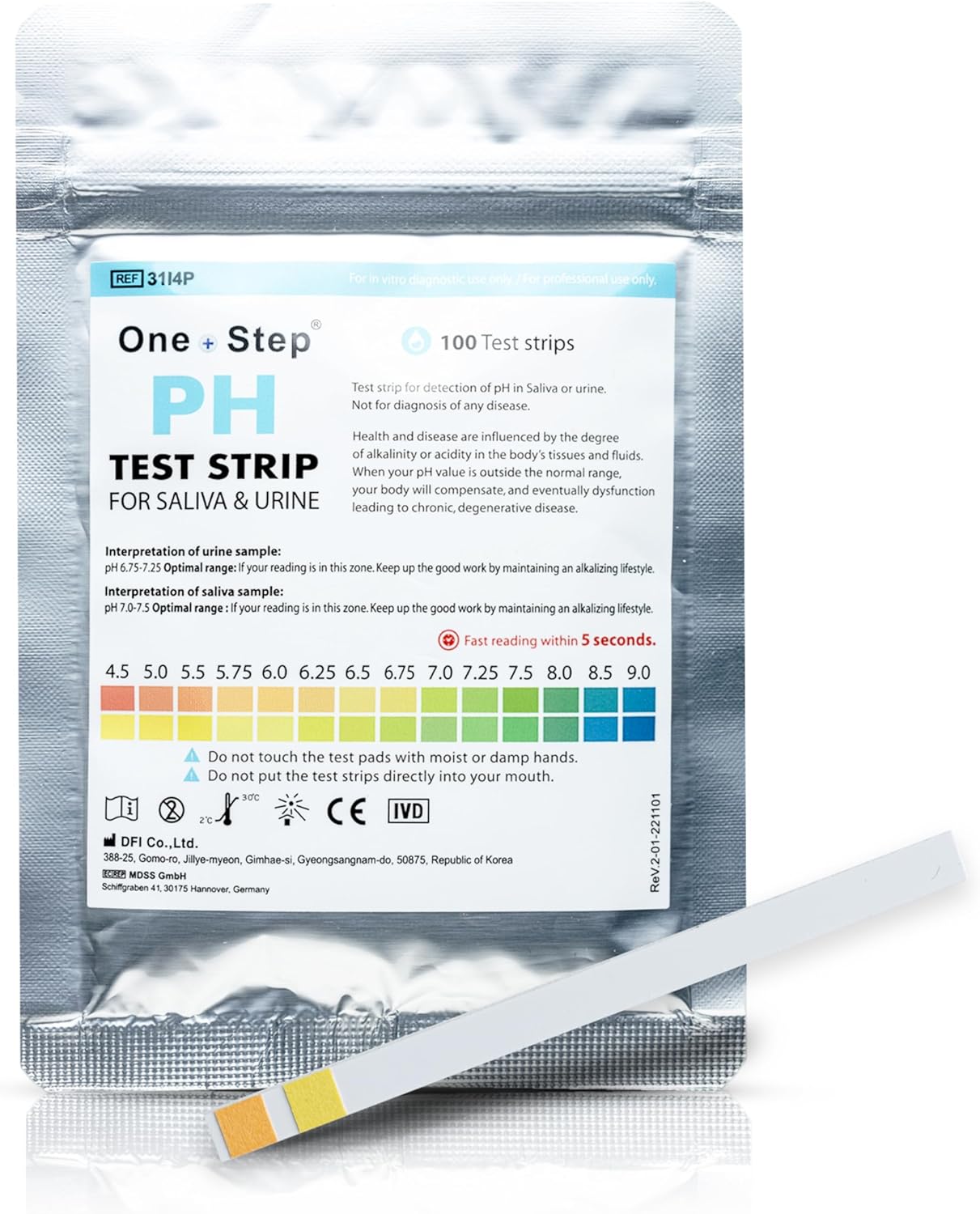 pH Test Strips for Urine & Saliva Testing (4.5-9.0), 100 pH Strips, Test Alkaline & Acid Levels in The Body, Body pH Test Kit, Highly Accurate Results in Seconds, Home Health Tests