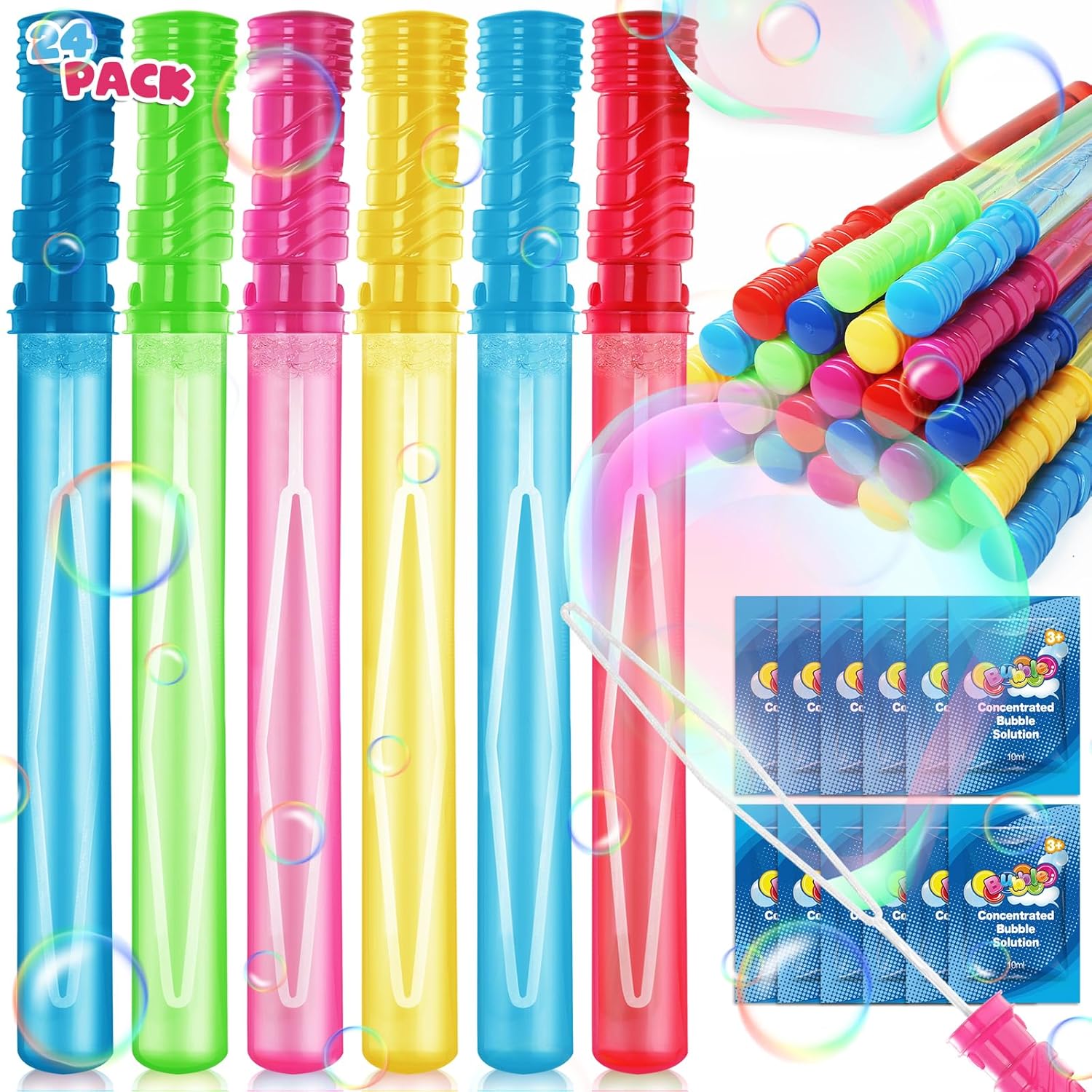 24 Pack 14’’ Bubble Wands, Big Bubble Wands With 24 Bubble Refill Solution, Bubbles Party Supplies For Easter, Birthday, Wedding, Summer Outdoor/indoor Activity, Bubbles Party Favors For Kids(6 Color)