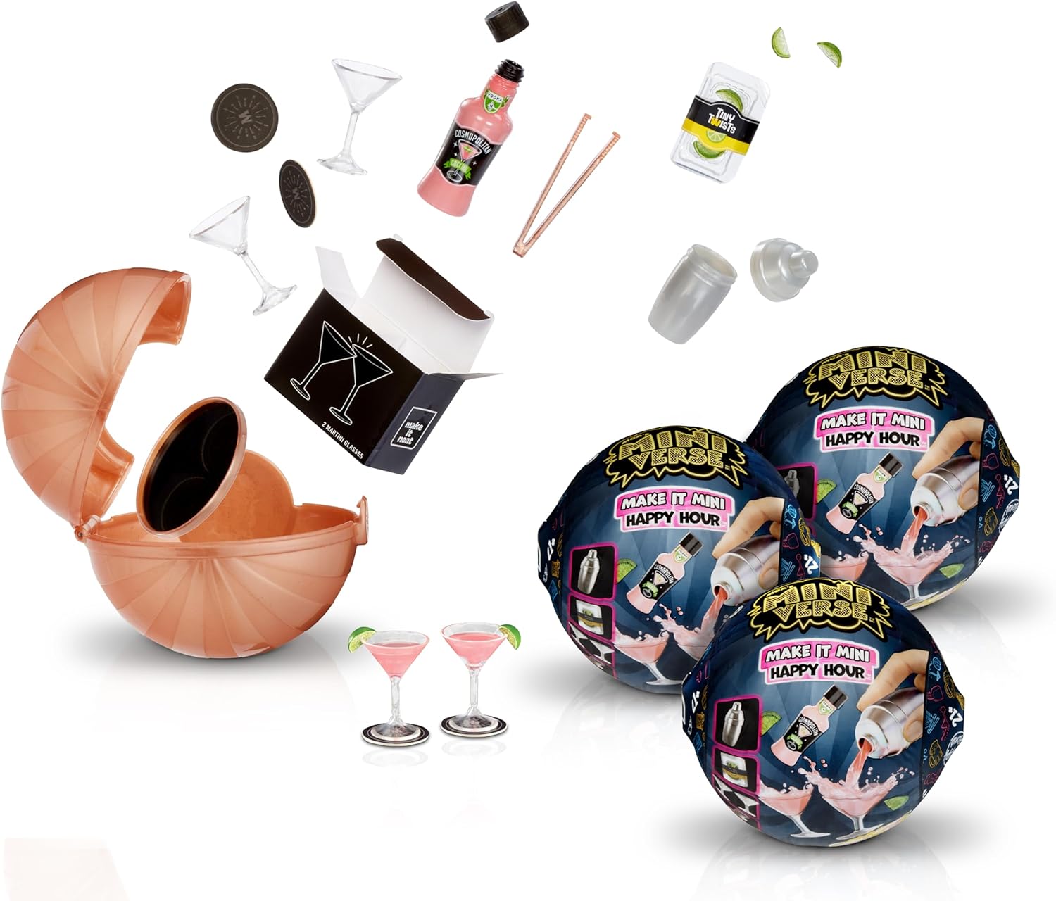 MGA's Miniverse Make It Mini Happy Hour (3 Pack) Mini Collectibles, Blind Packaging, DIY, Resin Play, Replica Cocktails, NOT Edible, Collectors, 21+