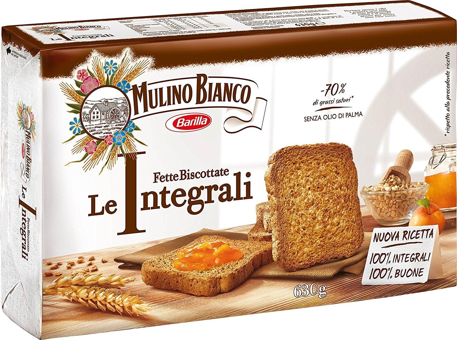 6x Mulino Bianco Fette Biscottate Italian Whole Wheat (Integrale) Rusks Biscuit Dry Bread 630g