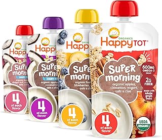 Happy Tot Organics Stage 4 Baby Food Pouches, Gluten Free, Super Morning Fruit & Oat Variety Pack Blend 4 Oz (Pack of 16)